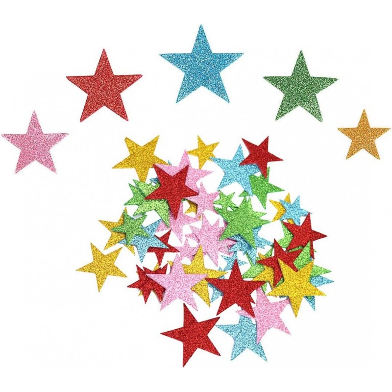 140 Pcs Glitter Foam Star Stickers 5 Colors and 4 Size Self Adhesive Colorful Wall Stickers for Scrapbooks Art Children Kids ...