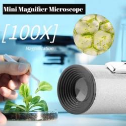 Mini 100X Microscope 100X Mini Led Magnifier Microscope Lightweight Jewelers Loupe Magnifying Glass+Pouch for Examine Blood S...