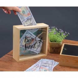 Piggy Banks for Adults Decorative Shadow Box Wooden Frame Coin Bank Money Bank Sized 6.5x6.5x2 Inch Natural Wood Money Box Tr...