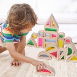 24 PCS Building Blocks Wooden Rainbow Blocks Wooden Blocks Rainbow Stacker Stacking Blocks Preschool Learning Educational Toy...