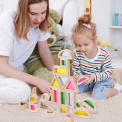 24 PCS Building Blocks Wooden Rainbow Blocks Wooden Blocks Rainbow Stacker Stacking Blocks Preschool Learning Educational Toy...