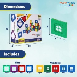 Exclusive: 60 PC Set - Magnetic Tiles 3D Building Playset 30 Window Frames and 30 Click-in Windows Set Durable Magnet Buildin...