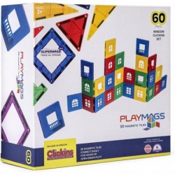 Exclusive: 60 PC Set - Magnetic Tiles 3D Building Playset 30 Window Frames and 30 Click-in Windows Set Durable Magnet Buildin...