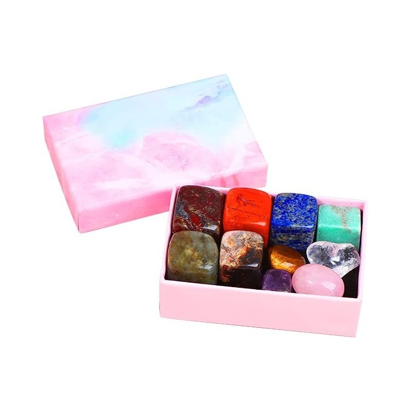 10 Pieces Rock Collection Square Shape Natural Gemstones Set with Information Sheet Educational Science Gift with Cute Box $1...