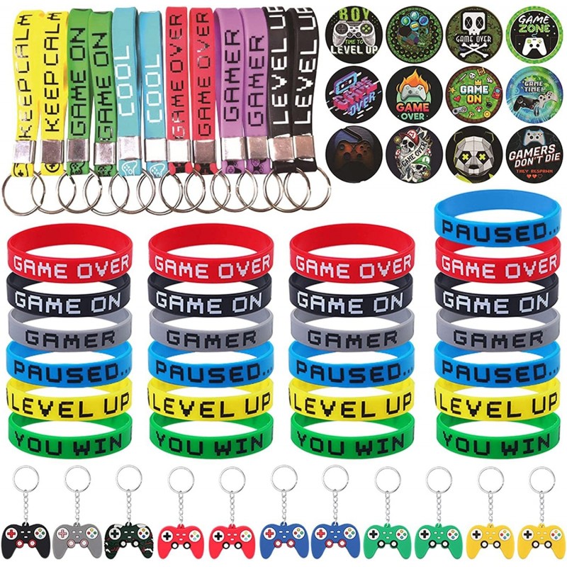 61pcs Gamer Party Favors Video Game Favors Gift for Kids Gamer Party Supplies Wristbands Keychains Badges Controller Kids Cla...