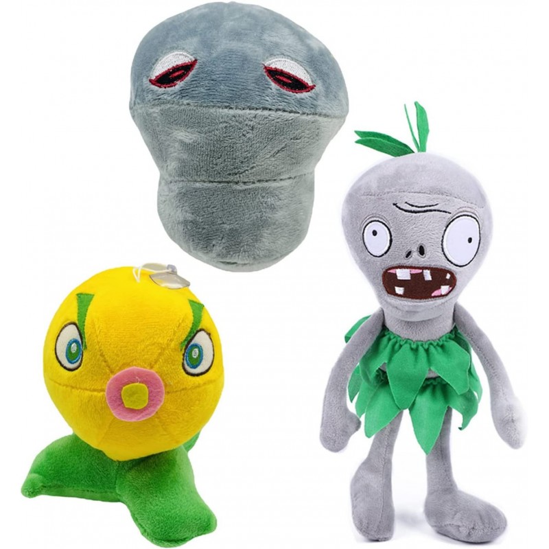 3 PCS Plants VS Green Skirt Zombies Plush Sets Toy Citron 1 2 Stuffed Soft Green Skirt Zombie Doll Doom Shroom PVZ Plush Figu...