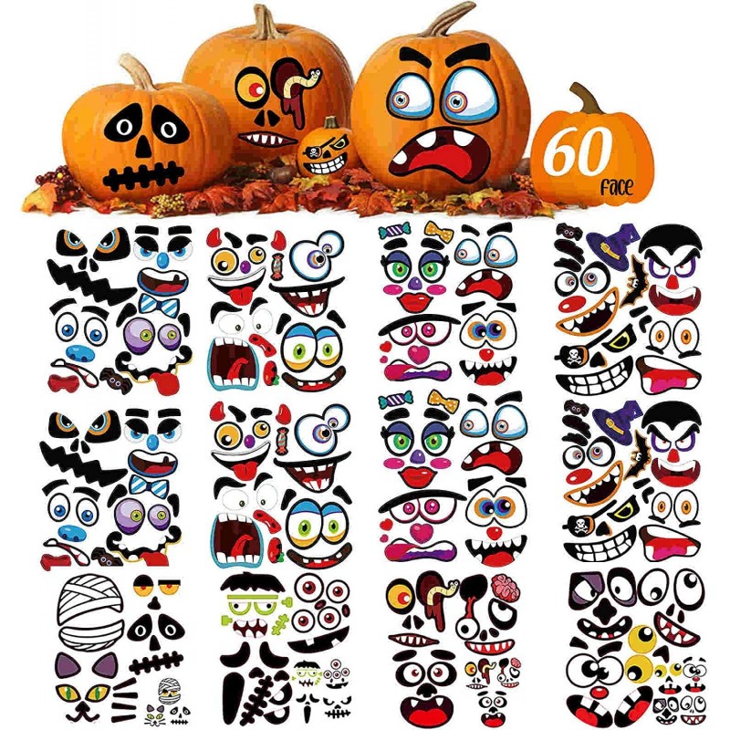 Halloween Pumpkin Decorating Stickers Kit Make Jack-O-Lantern Face Decals for Pumpkins and Squashes 60 Funny Expressions Craf...