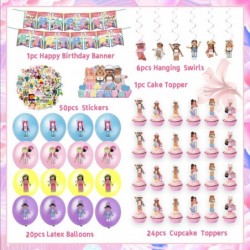 Girl Game Theme Birthday Decoration Party Supplies Include Birthday Banner Cake Topper Cupcake Toppers Colorful Printed Ballo...