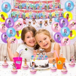 Girl Game Theme Birthday Decoration Party Supplies Include Birthday Banner Cake Topper Cupcake Toppers Colorful Printed Ballo...