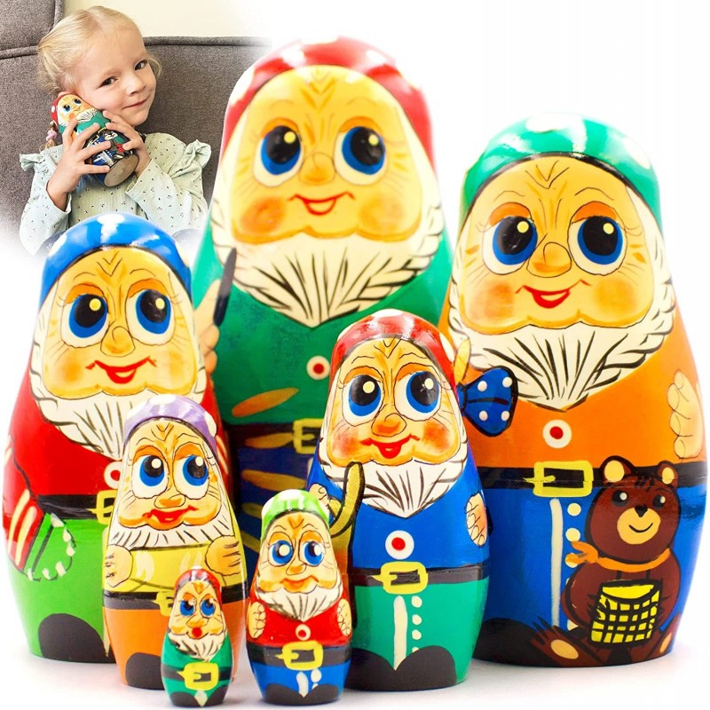 Russian Nesting Dolls Set of 7 pcs - Russian Dolls with Seven Gnomes Figurines from Tale Snow White and The Seven Dwarfs - Se...