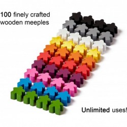 100 Wooden Meeples Family Games Accessories – Multi-Color Board Game Tokens Ideal for Sorting Counting Classrooms Replacement...