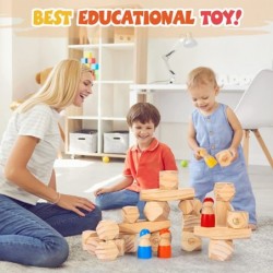 Wooden Stacking Rocks Balancing Stones Building Blocks Stacking Toys for Toddlers 1-3 Montessori Toys for 1 2 3 Year Old Educ...