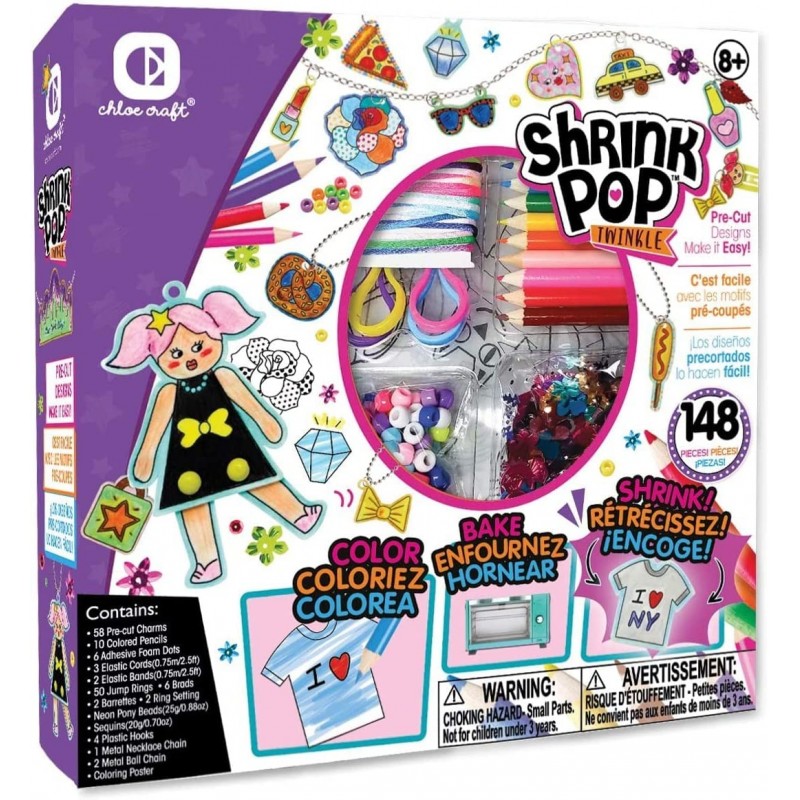 Shrink Craft 148 Pieces Pack for Kids Arts Crafts for Ages 6-12 Heat Craft Art DIY Activity Educational Fun Toy Kits Fun Crea...