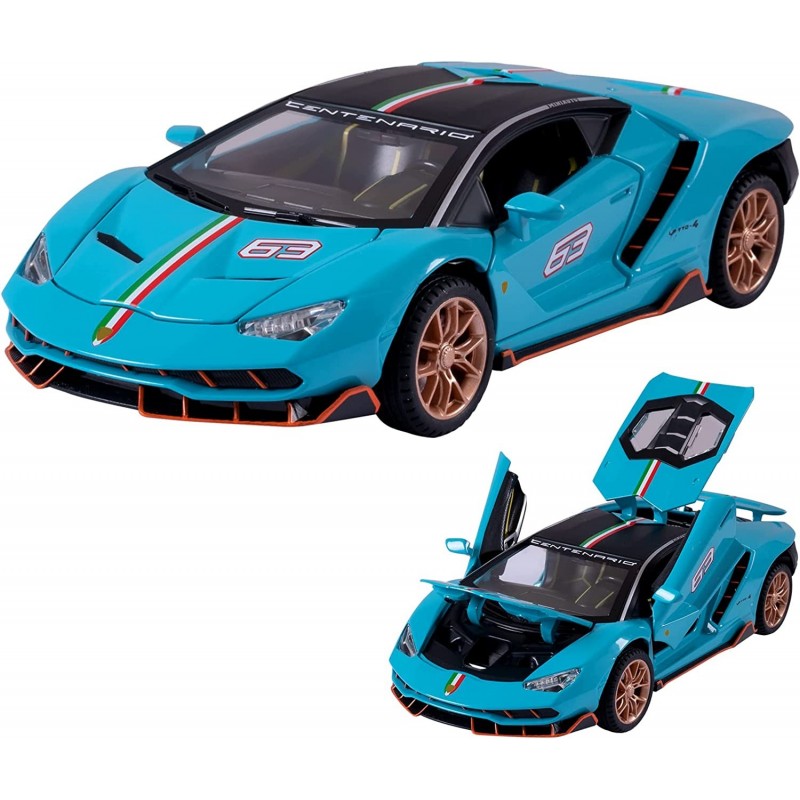 Metal Model Diecast Car 1/24 Scale Sports Racing Vehicles with Light and Sound Pull Back Toy Cars for Kids Age 3 Year and up ...