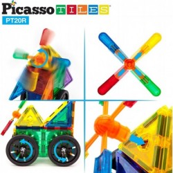 20 Piece Magnetic Building Blocks with Detachable Wheels and Windmill Click-in Inserts Magnet Construction Toy Car Set STEM L...