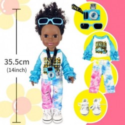 Black Doll 14 Inch African American Baby Doll for Girl Aged 3 4 5 6 7 Years Old Play Dolls Toy with Fashion Clothes Set Shoes...