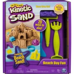 Kinetic Sand Beach Day Fun Playset with Castle Molds Tools and 12 oz. of All-Natural Kinetic Beach Sand Play Sand Sensory Toy...