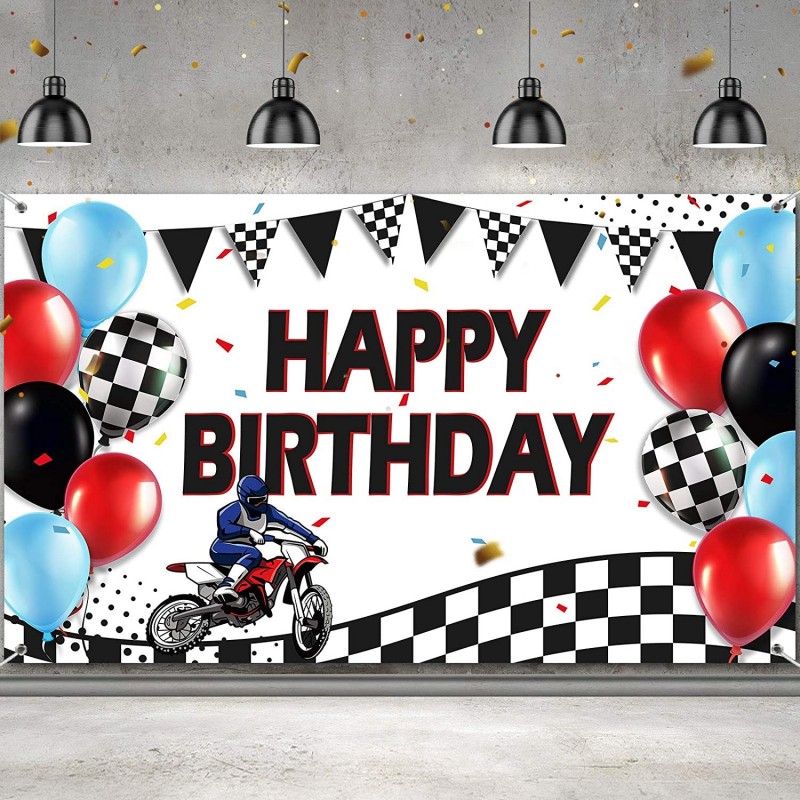 Dirt Bike Party Decoration Dirt Bike Birthday Backdrop Banner Motocross Racing Birthday Party Banner Supplies Tire Track Back...