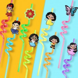 24 Magic Movie Party Favors Reusable Drinking Straws 8 Designs Great for Encanto Birthday Party Supplies with 2 Cleaning Brus...