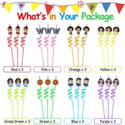 24 Magic Movie Party Favors Reusable Drinking Straws 8 Designs Great for Encanto Birthday Party Supplies with 2 Cleaning Brus...