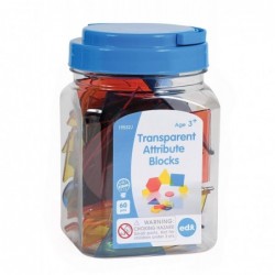 Transparent Attribute Blocks - Mini Jar Set of 60 - Colorful Plastic Shapes - Light Box Accessory - Sensory Play - Math Manip...