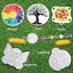 Paint Your Own Stepping Stones 5-Pack DIY Ceramic Painting Kit for Kids Outdoor Garden Art & Craft Painting Set for Boys & Gi...