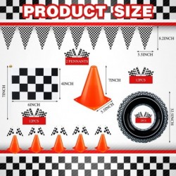 30 Pcs Checkered Racing Car Party Decorations Checked Race Flag Tablecloth Mini Traffic Cones Racing Pennant Banner Race Trac...