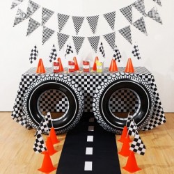 30 Pcs Checkered Racing Car Party Decorations Checked Race Flag Tablecloth Mini Traffic Cones Racing Pennant Banner Race Trac...