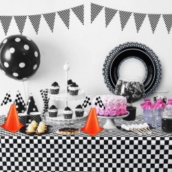 30 Pcs Checkered Racing Car Party Decorations Checked Race Flag Tablecloth Mini Traffic Cones Racing Pennant Banner Race Trac...