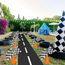 30 Pcs Checkered Racing Car Party Decorations Checked Race Flag Tablecloth Mini Traffic Cones Racing Pennant Banner Race Trac...