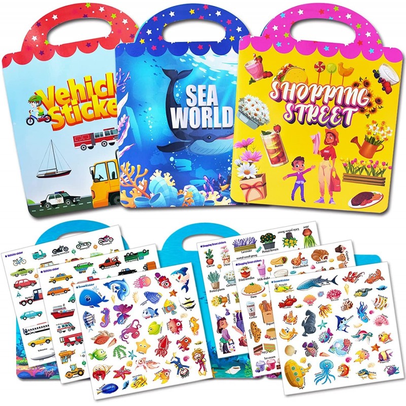 Sticker Books for Kids 2 3 4 5 Reusable Sticker Books for Toddlers Static Sticker Activity Book Learning Toys Window Clings f...