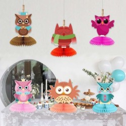 6 Pieces Owl Decorations Owl Birthday Party Favors Kit 3D Owl Honeycomb Table Centerpieces for Baby Shower Woodland Animals T...