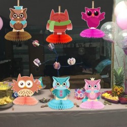 6 Pieces Owl Decorations Owl Birthday Party Favors Kit 3D Owl Honeycomb Table Centerpieces for Baby Shower Woodland Animals T...