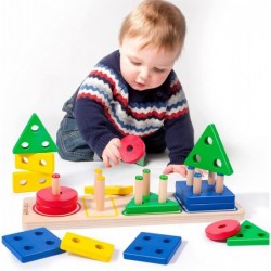 Montessori Toys for 1-3 Year Old Boys Girls Wooden Sorting & Stacking Toys for Toddlers and Kids Color Recognition Stacker Sh...