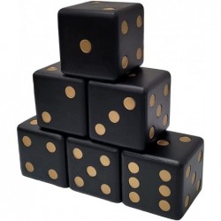 Macro Giant 3.2 Inch (8cm) PU Foam Playing Dice Set of 6 Black- Gold Color Toy Brick Board Games Math Teaching Family Game We...