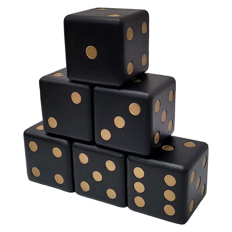 Macro Giant 3.2 Inch (8cm) PU Foam Playing Dice Set of 6 Black- Gold Color Toy Brick Board Games Math Teaching Family Game We...