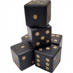 Macro Giant 3.2 Inch (8cm) PU Foam Playing Dice Set of 6 Black- Gold Color Toy Brick Board Games Math Teaching Family Game We...