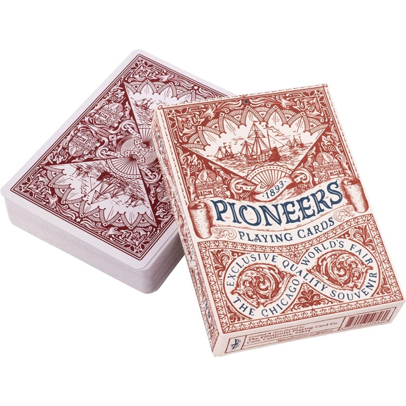 Pioneers Playing Card Deck Red - Vintage Chicago World's Fair Themed Marked Design - for Games and Magic Tricks $21.64 Card G...