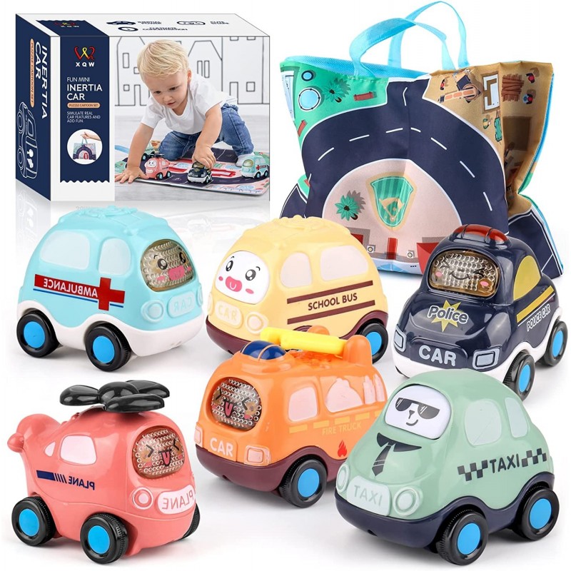 Cartoon Inertia Baby Toy Cars with Storage Bag and mat 6 Pcs Push and Go Toys Kids Toys Car for Girls Boys Early Educational ...