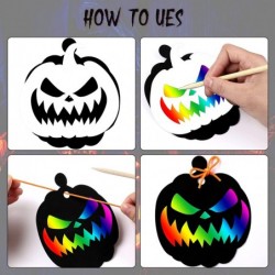 48 Pieces Halloween Scratch Paper Crafts Kit Bulk of Halloween Pumpkins Magic Rainbow Scratch Art for Kids DIY Party Ornament...