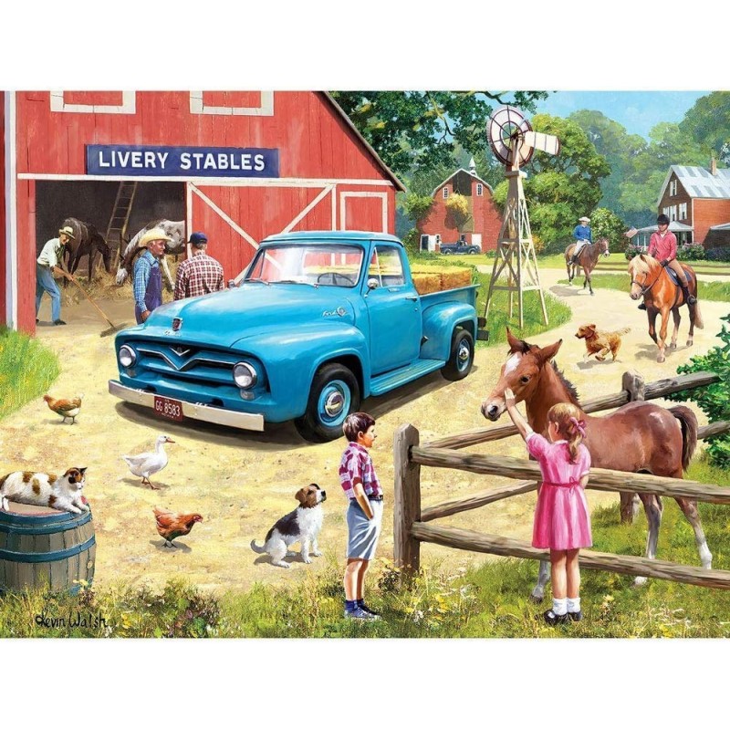 - 500 Piece Jigsaw Puzzle for Adults 18" x 24" - A Stop at The Stables - 500 pc Spring Farm Horse Ranch Animal Stables Jigsaw...