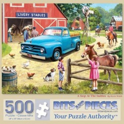 - 500 Piece Jigsaw Puzzle for Adults 18" x 24" - A Stop at The Stables - 500 pc Spring Farm Horse Ranch Animal Stables Jigsaw...