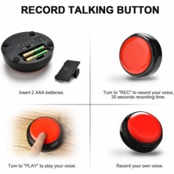 Record Talking Button-Recordable Button Dog Training Button Sound Effect Button -30 Second Recording Button Set of 2 (Black) ...