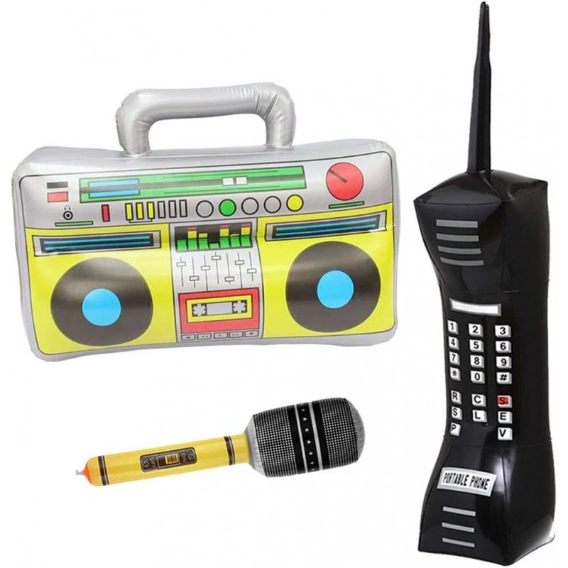 Inflatable Boom Box 90s Phone Prop Inflatable Mobile Phones Inflatable Microphones for 80s 90s Party Decorations Inflatable P...