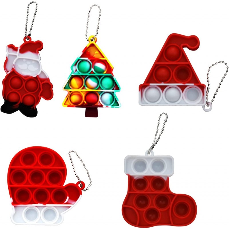 Christmas Pop Fidget Toys Push Pop Bubble Sensory Santa Claus Christmas Tree Christmas Hat Christmas Gloves Fidget Toy 5 Piec...