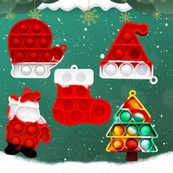 Christmas Pop Fidget Toys Push Pop Bubble Sensory Santa Claus Christmas Tree Christmas Hat Christmas Gloves Fidget Toy 5 Piec...