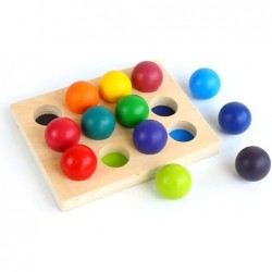 [Upgraded to 2"] Rainbow Wooden Balls with Tray 12 Piece Sorting and Matching Educational Learning Montessori Toy for Toddler...