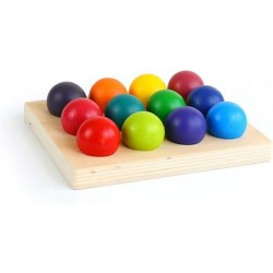 [Upgraded to 2"] Rainbow Wooden Balls with Tray 12 Piece Sorting and Matching Educational Learning Montessori Toy for Toddler...