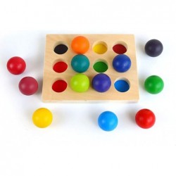 [Upgraded to 2"] Rainbow Wooden Balls with Tray 12 Piece Sorting and Matching Educational Learning Montessori Toy for Toddler...