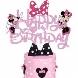 Pink Mouse Birthday Cake Topper Glitter Pink Bow Mouse Happy Birthday Cake Decoration for Pink Mouse Baby Shower Girl Birthda...